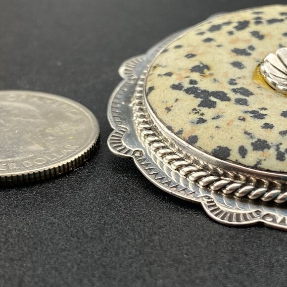 Vtg Joan J Slifka Signed Spotted Jasper Sterling Silver 1.9" Brooch Pin Pendant - Picture 7 of 11
